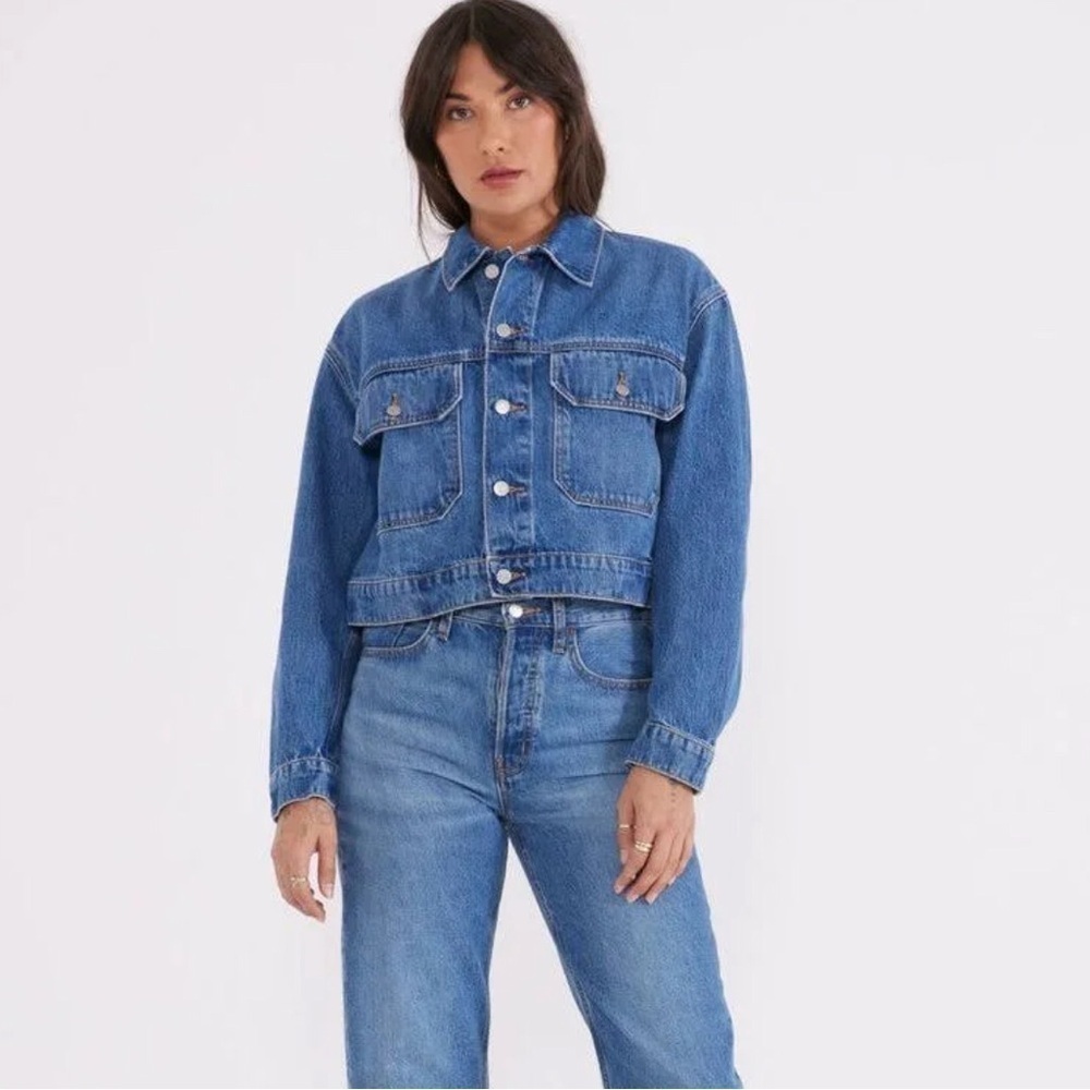 Oversized Cropped ETICA River Jean Jacket Natural &Organic Med Wash Cielo  L NWT